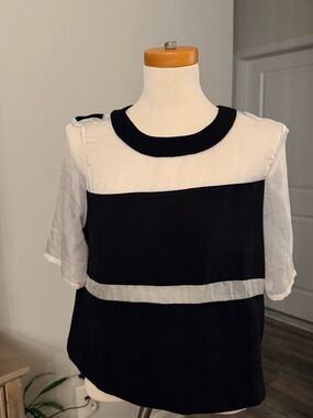 Fate Black and cream  Colorblock Short Sleeve Blouse